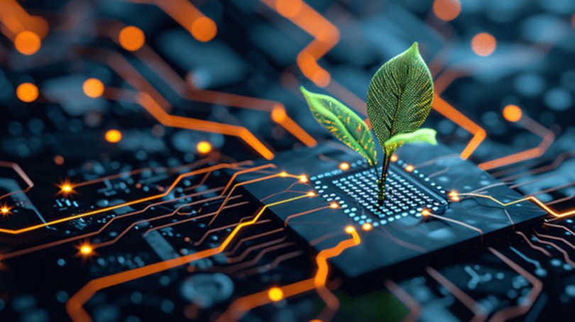 Leaves Growing Out Of Microchip With Wires