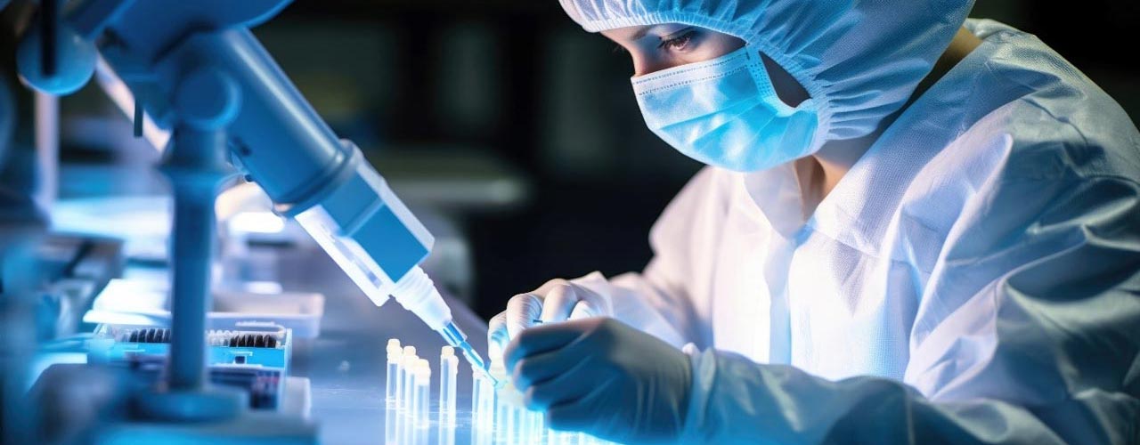 Woman Operates Machinery At Biotechnology Company